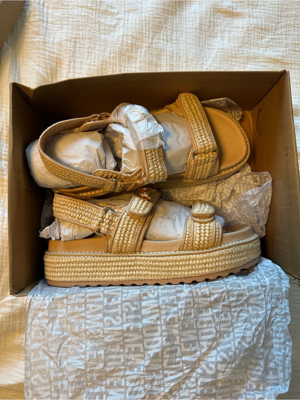 Steve Madden BIGMONA Raffia Platform Sandals Natural - Picture 7 of 7